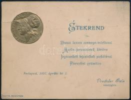 1897 Bp., Dreschler Béla vendéglős étekrend, dombornyomott kártya, sarkán törésnyom