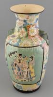 Kínai kerámia váza, kézzel festett, jelzés nélkül, kis mázrepedéssekkel, m: 47 cm
