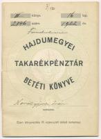 1922. Hajdumegyei Takarékpénztár betéti könyvecskéje, egy része kitöltve. Használt, de jó állapotban.