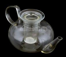Retró NDK-s üveg hőálló teáskanna, jelzés nélkül, hibátlan, m:12,5cm