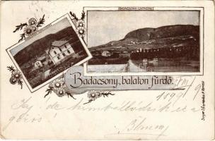 1899 (Vorläufer) Badacsony, Balaton fürdő, Hableány szálloda. Singer S. fényképész Art Nouveau, floral (EK)