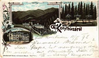 1898 (Vorläufer) Koritnyica, Korytnica; Zsófia forrás, Új gyógyház Hygiea / spring, spa. Schwidernoch Károly Art Nouveau, floral, litho
