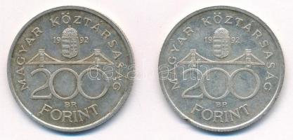 1992. 200Ft Ag "MNB" (2x) T:2 patina Adamo F13