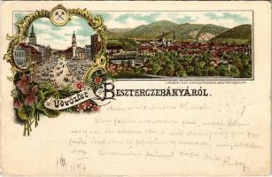 1897 (Vorläufer!) Besztercebánya, Banská Bystrica; Fő téri piac. Ivánszky Elek kiadása / market. Art Nouveau, floral, litho (EK)