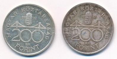 1992. 200Ft Ag "MNB" (2x) T:2 patina Adamo F13