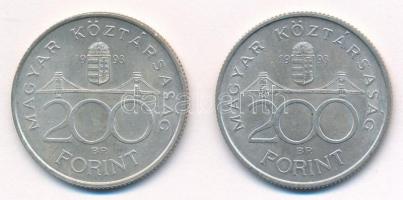 1993. 200Ft Ag "MNB" (2x) T:1- Adamo F13