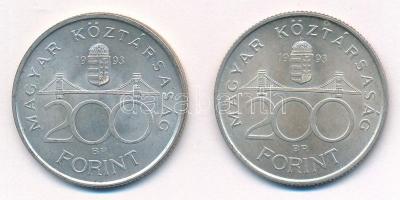 1993. 200Ft Ag "MNB" (2x) T:1- Adamo F13