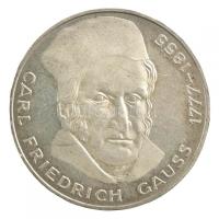 NSZK 1977J 5M Ag "Carl Friedrich Gauss születésének 200. évfordulója" dísztokban T:1- pati...