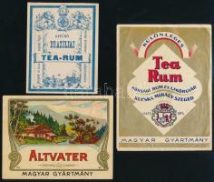 3 db régi magyar italcímke (Tea-rum, Altvater, stb.)