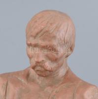 Fekete Géza (1906-1976): Teknőfaragó. Terrakotta, jelzett, hibátlan. 28 cm