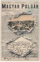 1903 Kolozsvár, Cluj; Magyar Polgár politikai napilap szecessziós montázs / Art Nouveau montage with political newspaper (Rb)