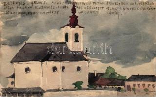 1900 Belényes, Beius; templom. Tus és akvarell rajz Thaisz Mariskának címezve / church s: Nagy Sándor (1869-1950) (EK)