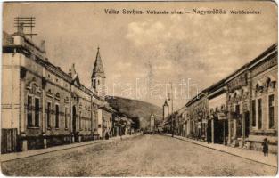 Nagyszőlős, Nagyszőllős, Vynohradiv (Vinohragyiv), Sevljus, Sevlus; Verbanksa ulica / Werbőcz utca, bank, üzletek. Czukermán Károly kiadása / street view, bank, shops (kopott sarkak / worn corners)