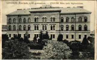 1927 Ungvár, Uzshorod, Uzhhorod, Uzhorod; Rím. kath. vyssí gymnasium / Római katolikus főgimnázium / Catholic grammar school - képeslapfüzetből / from postcard booklet (EK)