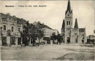 Munkács, Mukacheve, Mukacevo; Fő utca, Római katolikus templom / main street, Catholic church