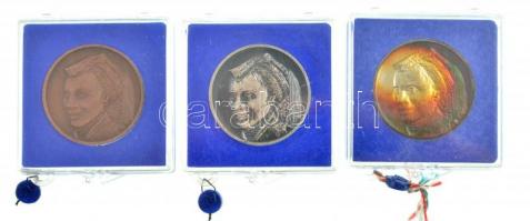 DN "Hollókő" Br, ezüstpatinázott Br és jelzett Ag emlékérem (3xklf), mindhárom plombált ÁP...