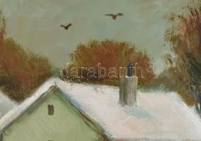 Gádor Emil (1911 - 1998): Tél. Olaj, farost, jelzett, dekoratív fakeretben, 50x60cm