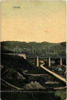 1911 Uzsok, Uzok, Uzhok; viadukt, vasúti híd. M. Grossmann kiadása / viaduct, railway bridge + SIANKI - NYÍREGYHÁZA - DEBRECZEN 59 B vasúti mozgóposta bélyegző (b)