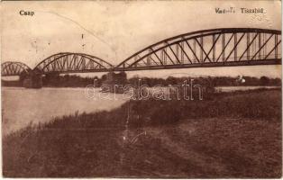 1915 Csap, Chop, Cop; Tisza híd, vasúti híd. Vasúti levelezőlapárusítás 1596. / railway bridge (b)