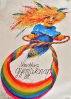 1988 Nemzetközi gyermeknap 88, nagyméretű plakát, alján szakadással, 97x67 cm