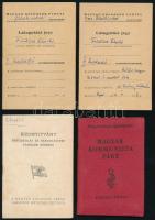 1948-1949 4 db igazolvány (Magyar Dolgozók Pártja látogatási jegy, Pártiskolai bizonyítvány, Magyar Kommunista Párt tagsági könyv)