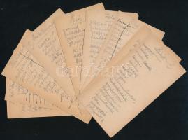 cca 1910 Vértes Ö József diáknyelvi szavak, szlengek gyűjtése számolócédulákon 17 db