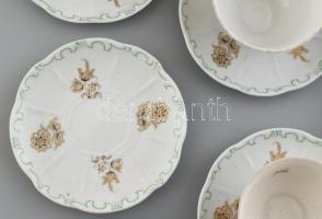 Zsolnay porcelán 10 személyes teás készlet tejkiöntő nélkül + 2 aljjal. Matricás, jelzett, kopásokka...