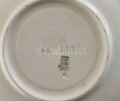 Zsolnay porcelán 10 személyes teás készlet tejkiöntő nélkül + 2 aljjal. Matricás, jelzett, kopásokka...