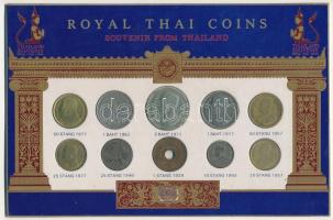 Thaiföld 1929-1977. 10db-os vegyes szuvenír érme szett kartonlapon T:1--3 Thailand 1929-1977. 10pcs of diff coins in souvenir set, on cardboard C:AU-F