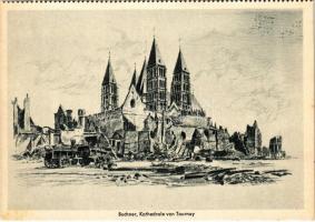 Kathedrale von Tournay. Soldatenkalender 1941 / WWII German military art postcard. Zentral-Verlag der NSDAP (German Nazi Party) s: Buchner