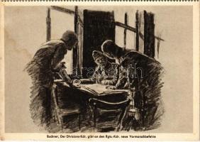 Der Divisions-Kdr. gibt an den Rgts.-Kdr. neue Vormarschbefehle. Soldatenkalender 1941 / WWII German military art postcard. Zentral-Verlag der NSDAP (German Nazi Party) s: Buchner (fl)