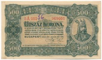 1923. 500K "5A 002 969601" "Magyar Pénzjegynyomda Rt. Budapest" nyomdahely jelöléssel T:III szép papír, tollal kis firka, kis folt Adamo K34