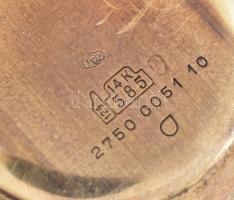 14K arany (Au) kézi felhúzós karóra, jelzett tokkal, szerkezettel, nem működik, számlap szép. 33,5 m...