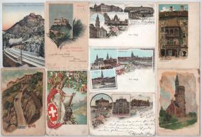 76 db RÉGI külföldi város képeslap és pár motívum kis albumban, vegyes minőség, sok német és osztrák...