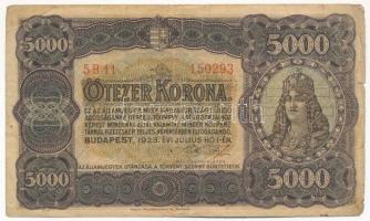 1923. 5000K "5B11 150293" "Magyar Pénzjegynyomda Rt. Budapest" nyomdahely jelöléssel T:III kis szakadások Adamo K39