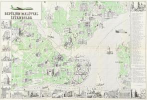 1970 Repüljön Malévval Istanbulba. Idegenforgalmi prospektus. Bp., Offset-ny., Isztambul térképpel, 45x65 cm