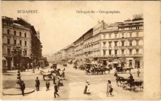 1916 Budapest VI. Oktogon, Beraktározási intézet, üzletek, villamos (EK)