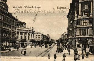 1903 Budapest VI. Váci körút (Bajcsy-Zsilinszky út), villamos, takarékpénztár, Pollák testvérek üzlete. Divald Károly 140. sz. (fa)