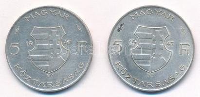 1947. 5Ft Ag "Kossuth" (2x) T:2- Adamo F8.1