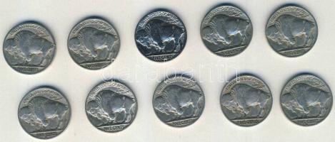 USA 1928-1937. 5c "Bivaly-Indián" 5klf összesen 10db T:3+,3