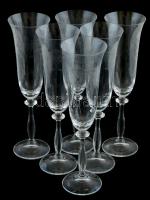6db kristályüveg pezsgőspohár, dekoratív mintával, hibátlan, m:25cm