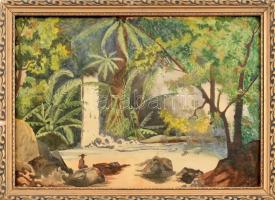 Jelzés nélkül: Trópusi erdő. Akvarell, papír, üvegezett fa keretben, 30×43 cm