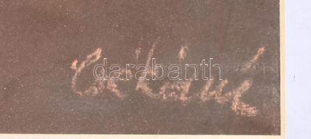 Olvashatatlan jelzéssel: Fejkendős kislány. Pasztell, papír. Dekoratív, kissé sérült üvegezett fa ke...