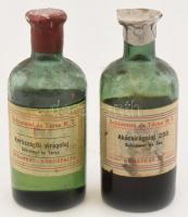 2 db Schimmel és Társa Rt. Illóolaj- és Vegyészeti Gyár Budapest parfüm alapanyag, akácvirágolaj és kerti szegfű virágolaj, címeres fém kupakkal, tartalommal