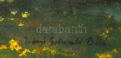 Iványi Grünwald Béla jelzéssel: Virágzás. Olaj, karton. Dekoratív, sérült fa keretben, 35×50 cm