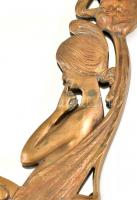 Szecessziós réz kézi tükör, kopásnyomokkal, 44x19cm