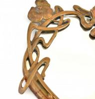 Szecessziós réz kézi tükör, kopásnyomokkal, 44x19cm