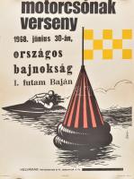 1968 Motorcsónak verseny, országos bajnokság Baján plakát, Bánó Attila (1945- ) grafikája, hajtott, 62×48 cm