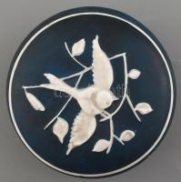 Hollóházi fajansz bonbonnier, jelzett, kopott, tűzrepedésekkel, d:10cm