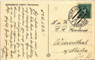 1935 Ceská Lípa, Böhmisch Leipa; Marktplatz / market square, autobuses
